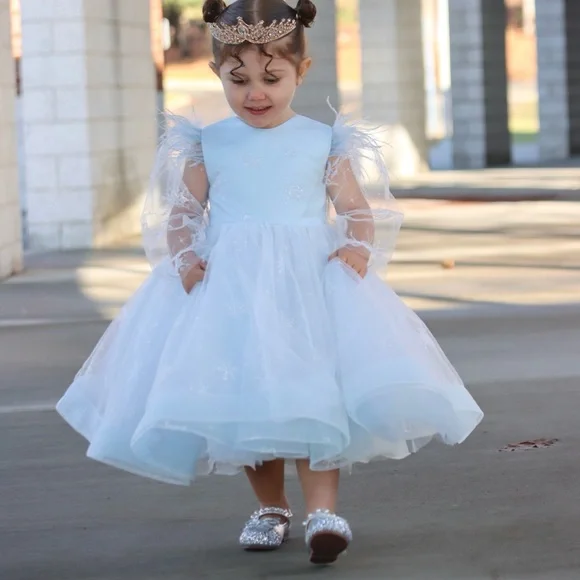 Elegant Light Blue Dress with Snowflakes